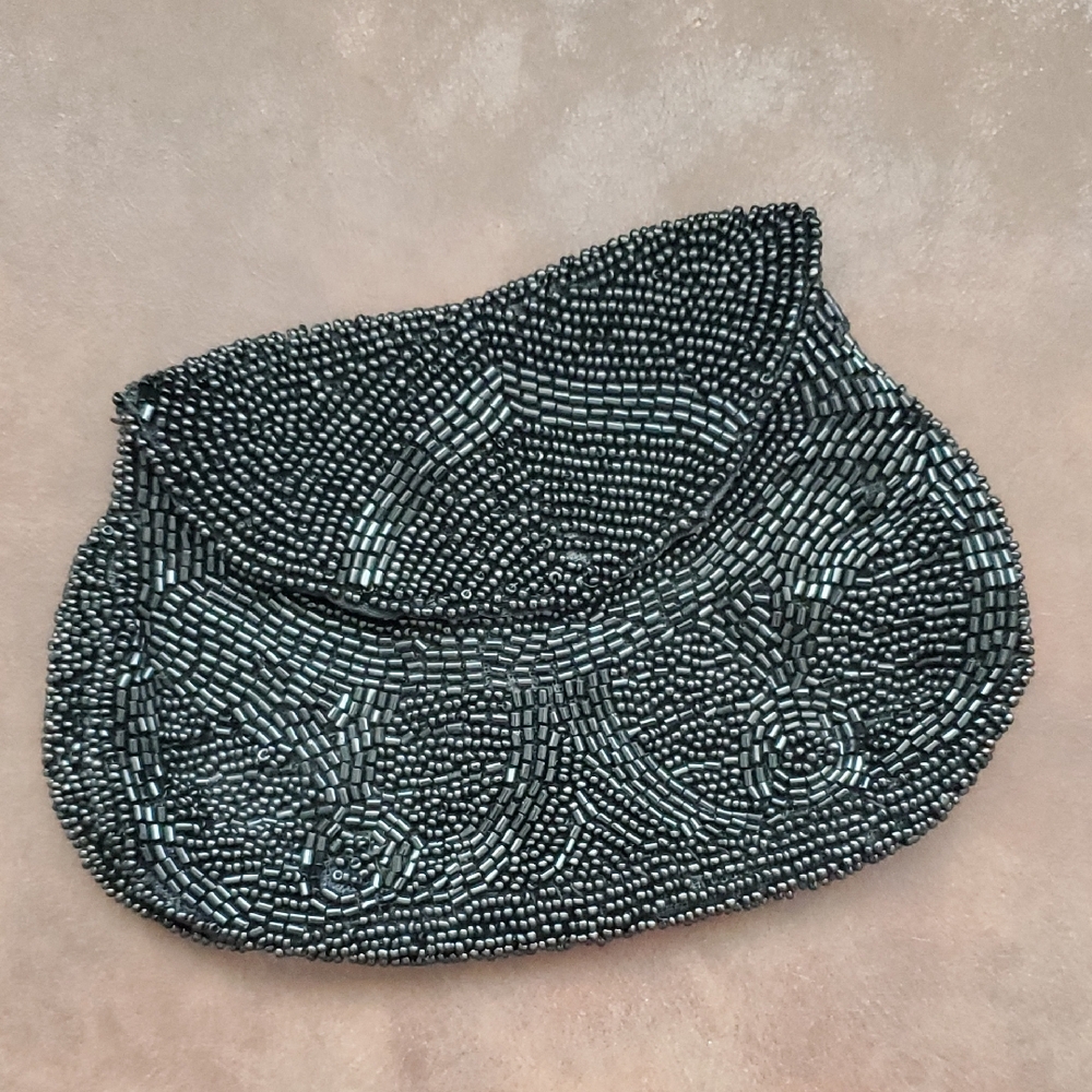 VTG Black Beaded Coin Purse – Made in France – 1920s Style